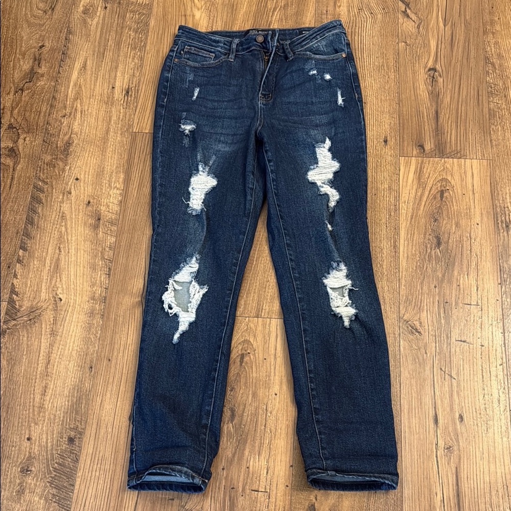 Judy Blue Distressed Dark Blue Boyfriend fit Women's Jeans